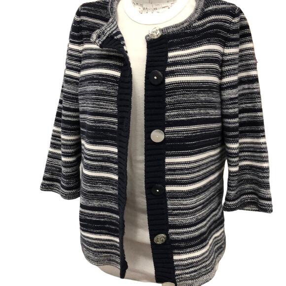 Christopher Banks Blue & White Striped Cotton Cardigan Sweater size Small - Picture 6 of 7